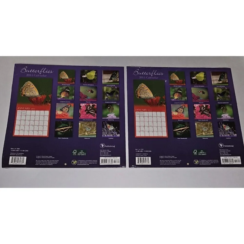 7 Dups 2014 Butterflies Calendar Lot 12x12 Prop (dates line up with 2025) SEALED